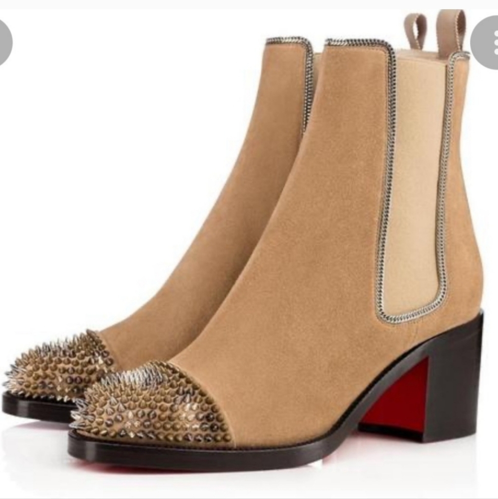 Christian Louboutin Otaboo 70 Calf Suede Spiked Toe Boot in Camel Size 35